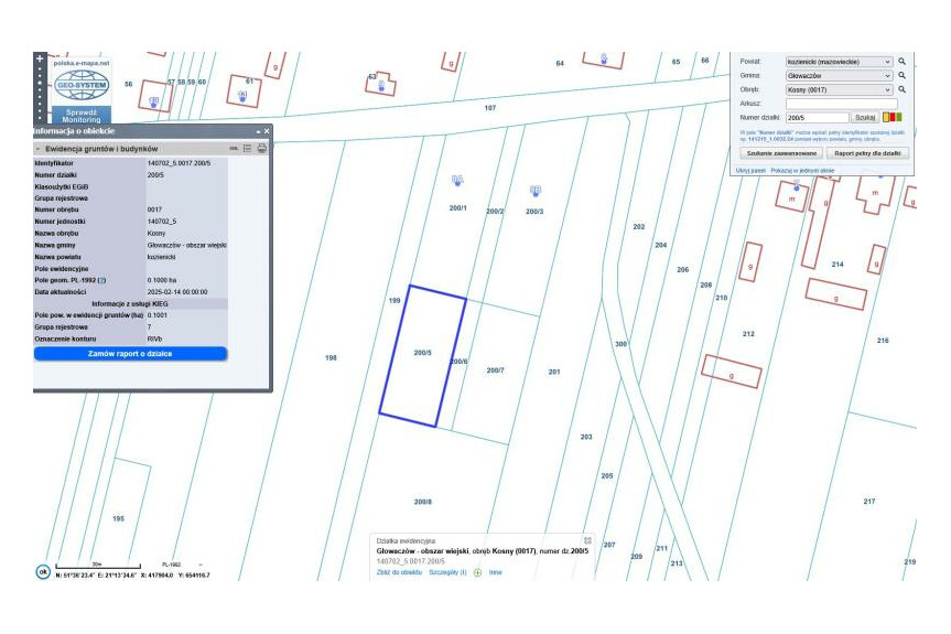 kozienicki, Głowacz&oacute;w, Kosny, Działka na sprzedaż